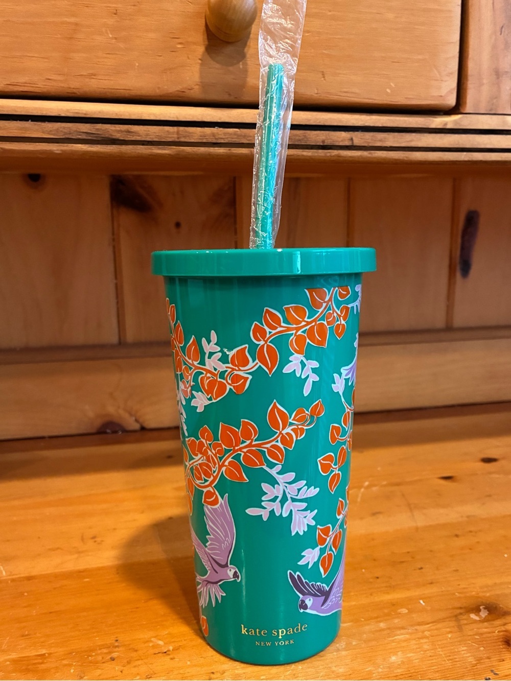 kate spade Bird Party Tumbler  with Floral  and Lavender Bird Design NWOT
